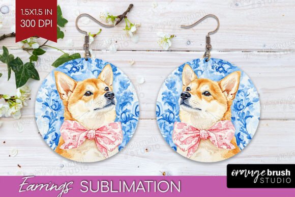 Download Shiba Inu Dog Floral Round Earrings PNG - Png Collection