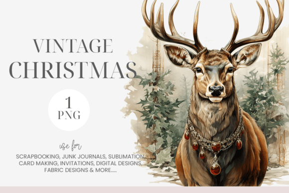 Download Watercolor Vintage Christmas Deer PNG - Premium Bundle