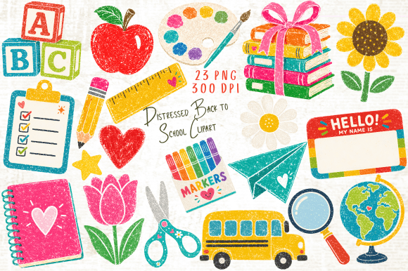 Download Distressed Back to School Clipart PNG - Back to school Collection
