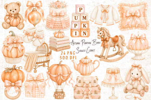Download Autumn Pumpkin Baby Shower Clipart PNG - Png Collection