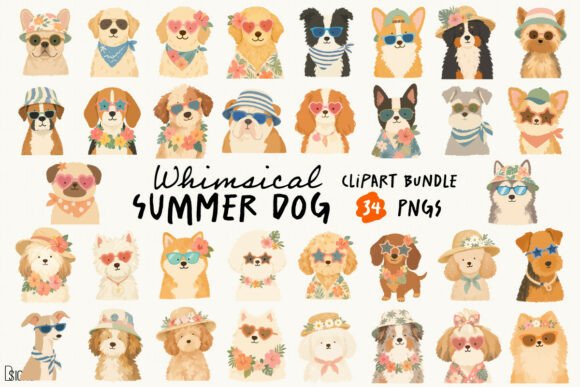 Download Whimsical Summer Dog Clipart Bundle PNG - Png Collection